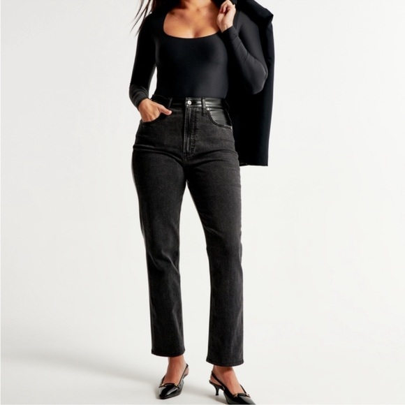 Abercrombie & Fitch Denim - Abercrombie &‎ Fitch Mixed Fabric The Ankle Straight Ultra High Rise Jeans 14XL